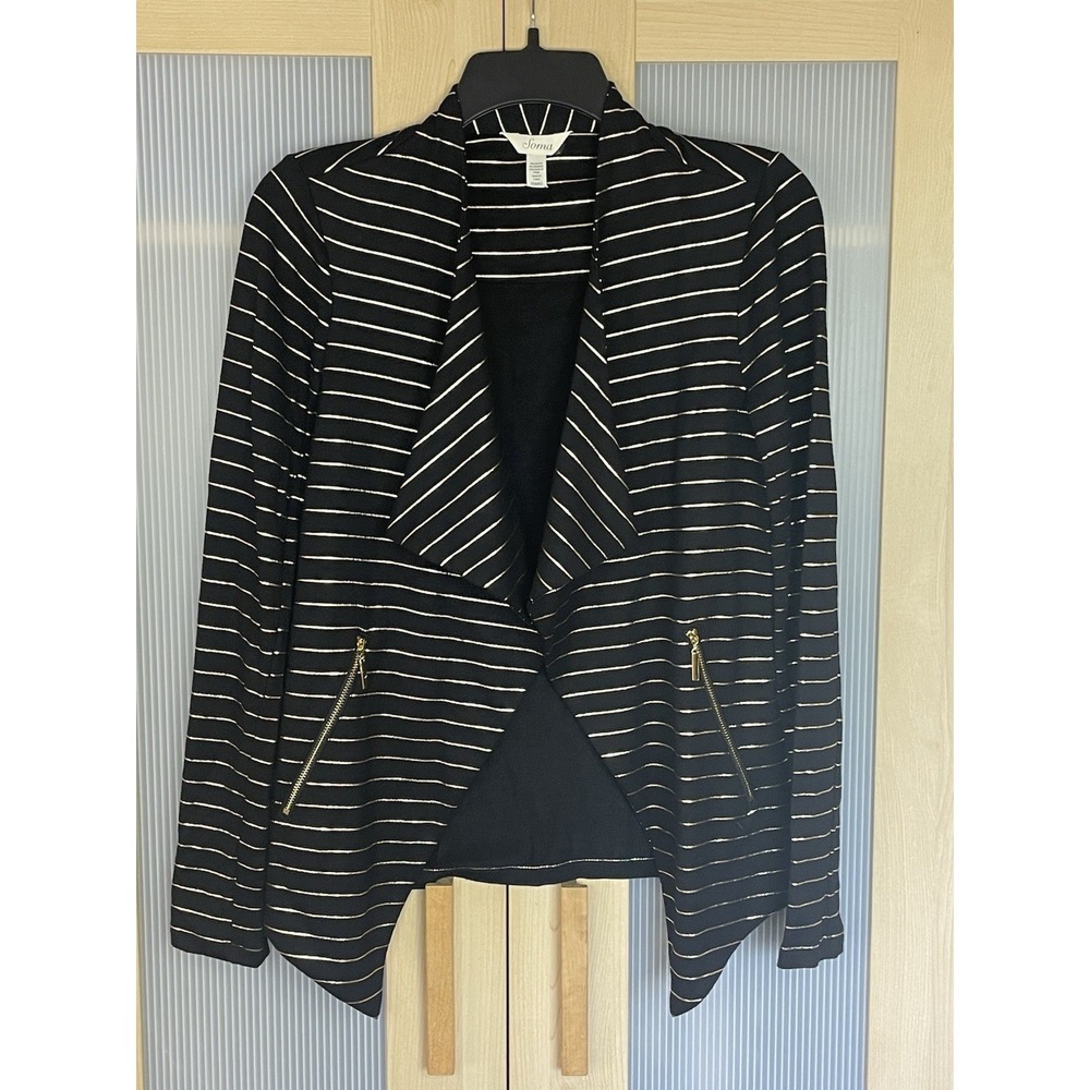 Soma Black and Gold Striped Jacket Sz XS Casual Cardigan Relaxation Top